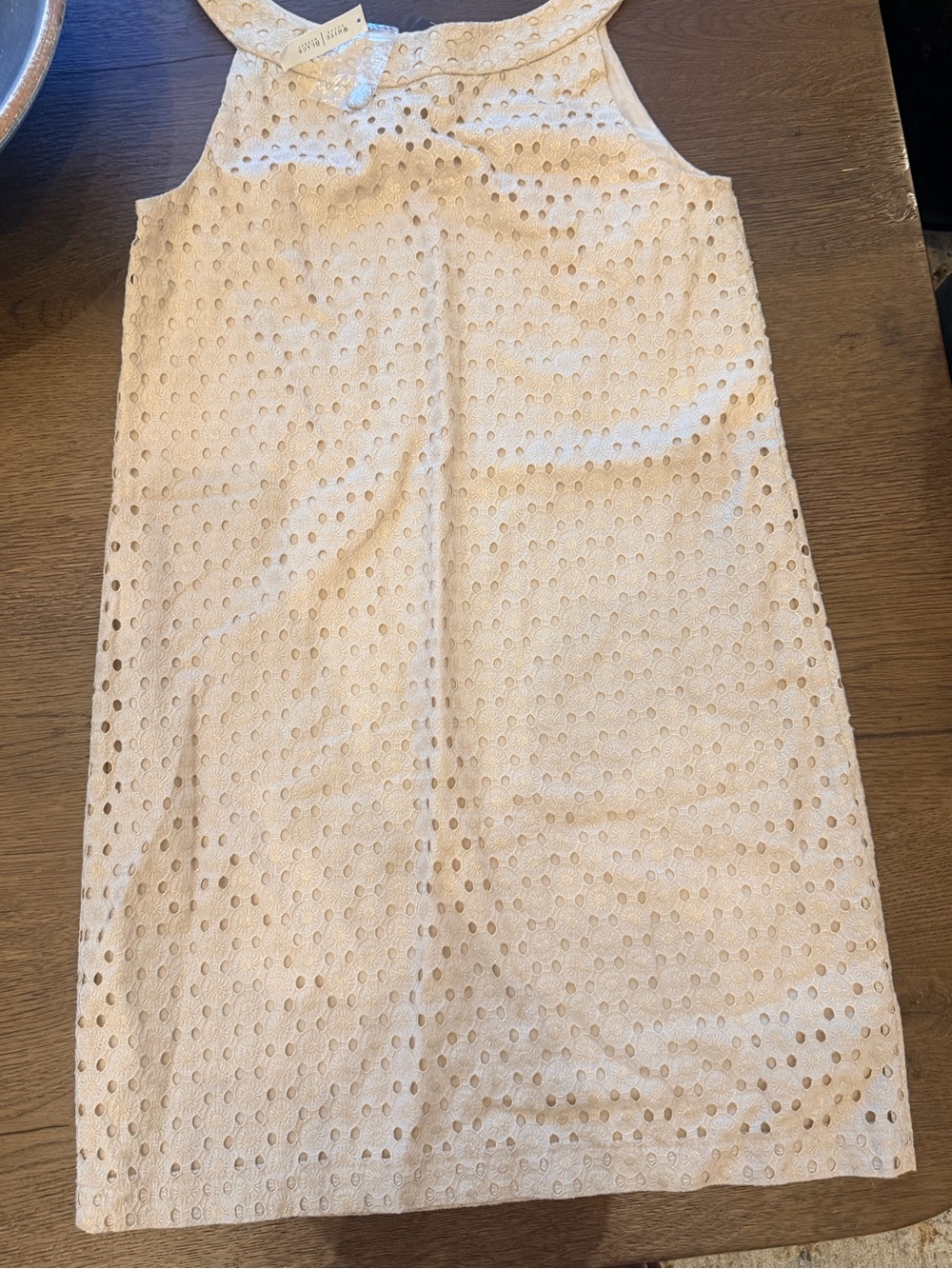 White House Black Market Cream Eyelet Shift Dress